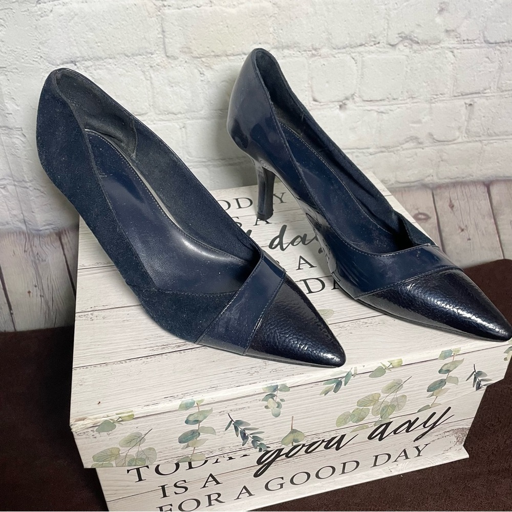 Blue Two Texture Suede and Faux Leather 3” Heel Shoe Size 10